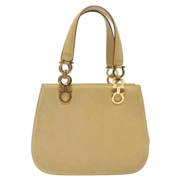 Salvatore Ferragamo Gancini Hand Bag Suede Beige Gold - Picture 2 of 16